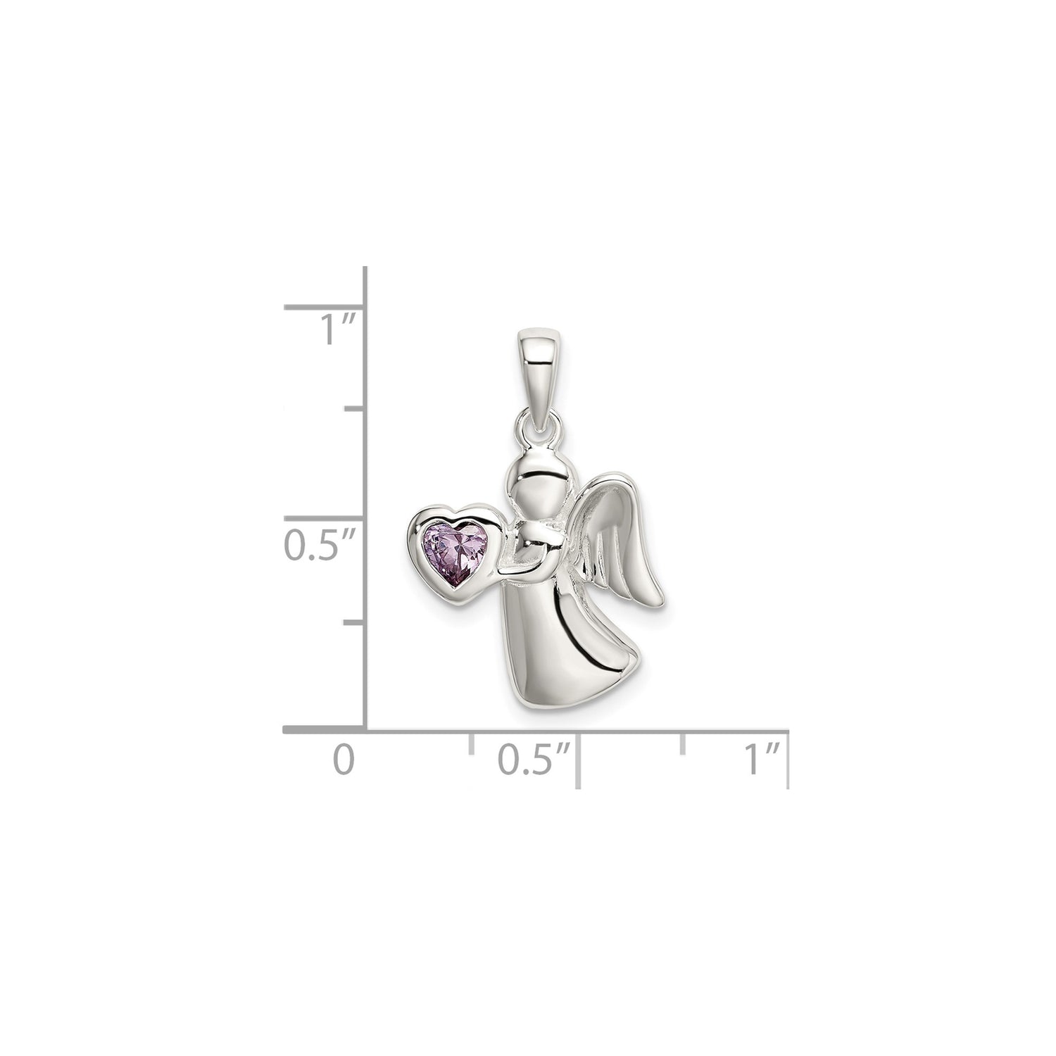 Sterling Silver Angel Pendant with Heart-Shaped Pink Cubic Zirconia, Spiritual Memorial Charm