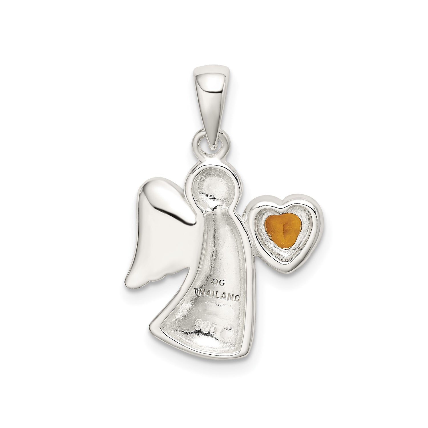 Sterling Silver Angel Pendant with Heart-Shaped Cubic Zirconia, Christian Faith Symbol for Women