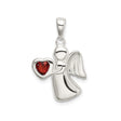 Sterling Silver Angel Pendant with Red Heart Cubic Zirconia, Christian Spiritual Jewelry