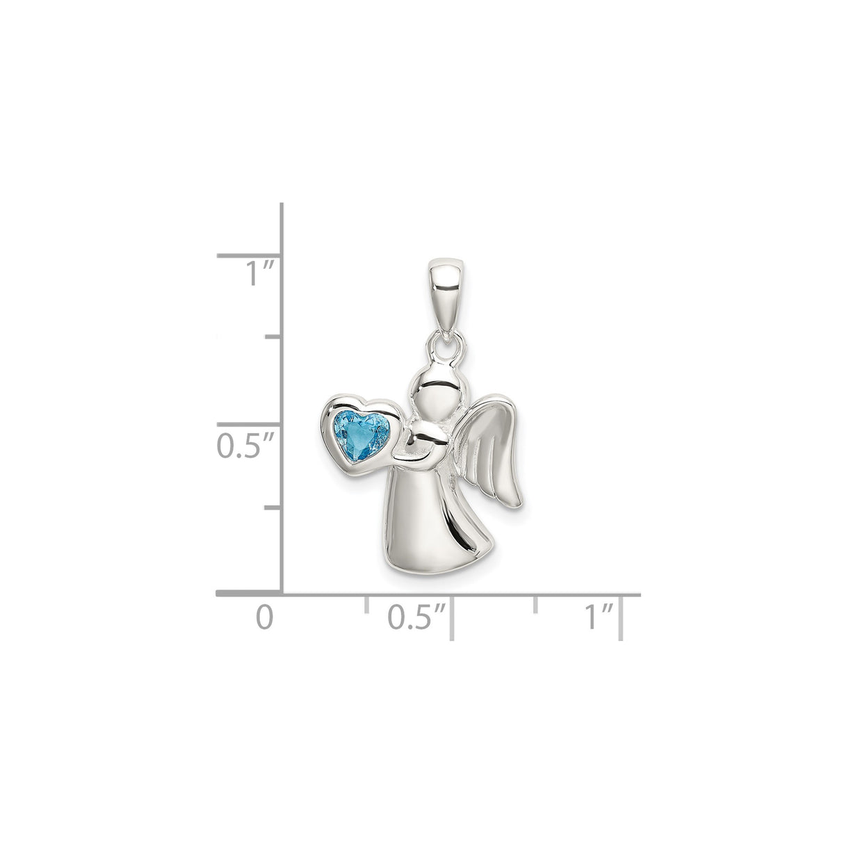 Sterling Silver Angel Pendant with Cubic Zirconia Blue Heart, Guardian Design for Women