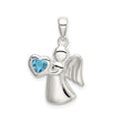 Sterling Silver Angel Pendant with Cubic Zirconia Blue Heart, Guardian Design for Women