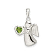 Sterling Silver Angel Pendant with Green Heart Cubic Zirconia, Guardian Symbol, Christian Jewelry