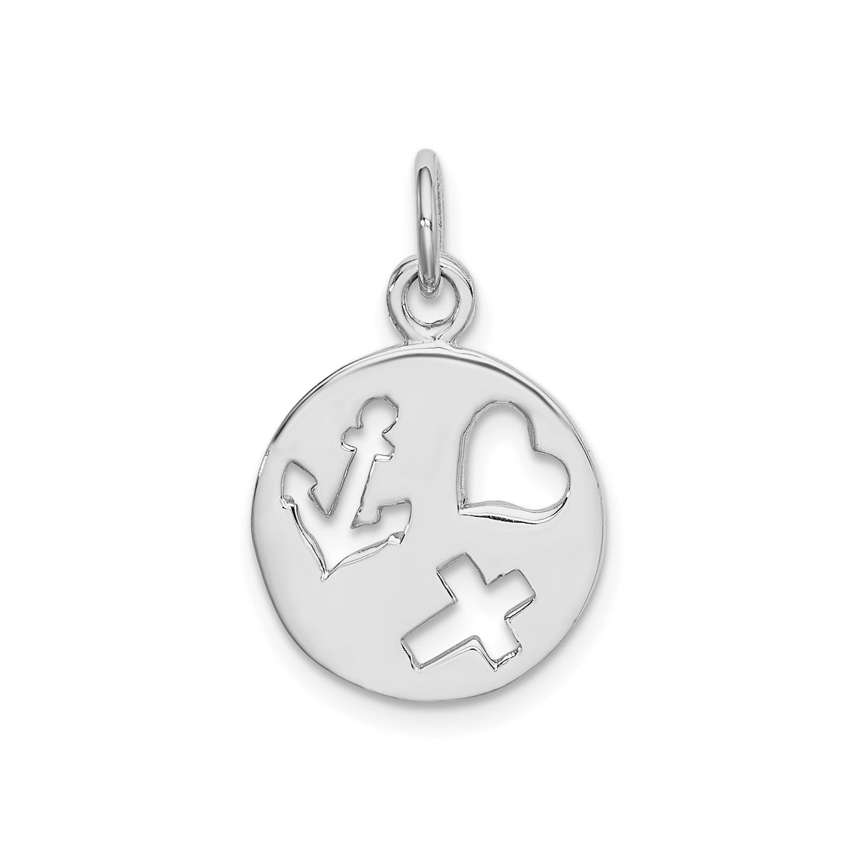 Sterling Silver Pendant with Cutout Anchor, Heart, and Cross Symbols , Faith Hope Love Theme
