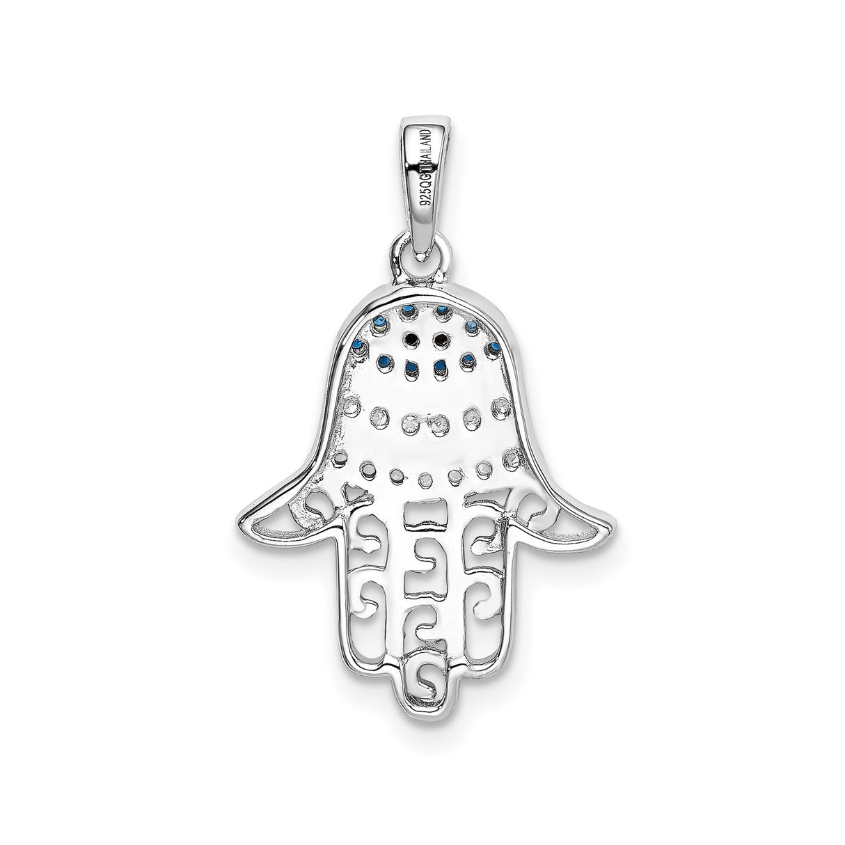 Sterling Silver Hamsa Hand Pendant with Cubic Zirconia and Evil Eye Design