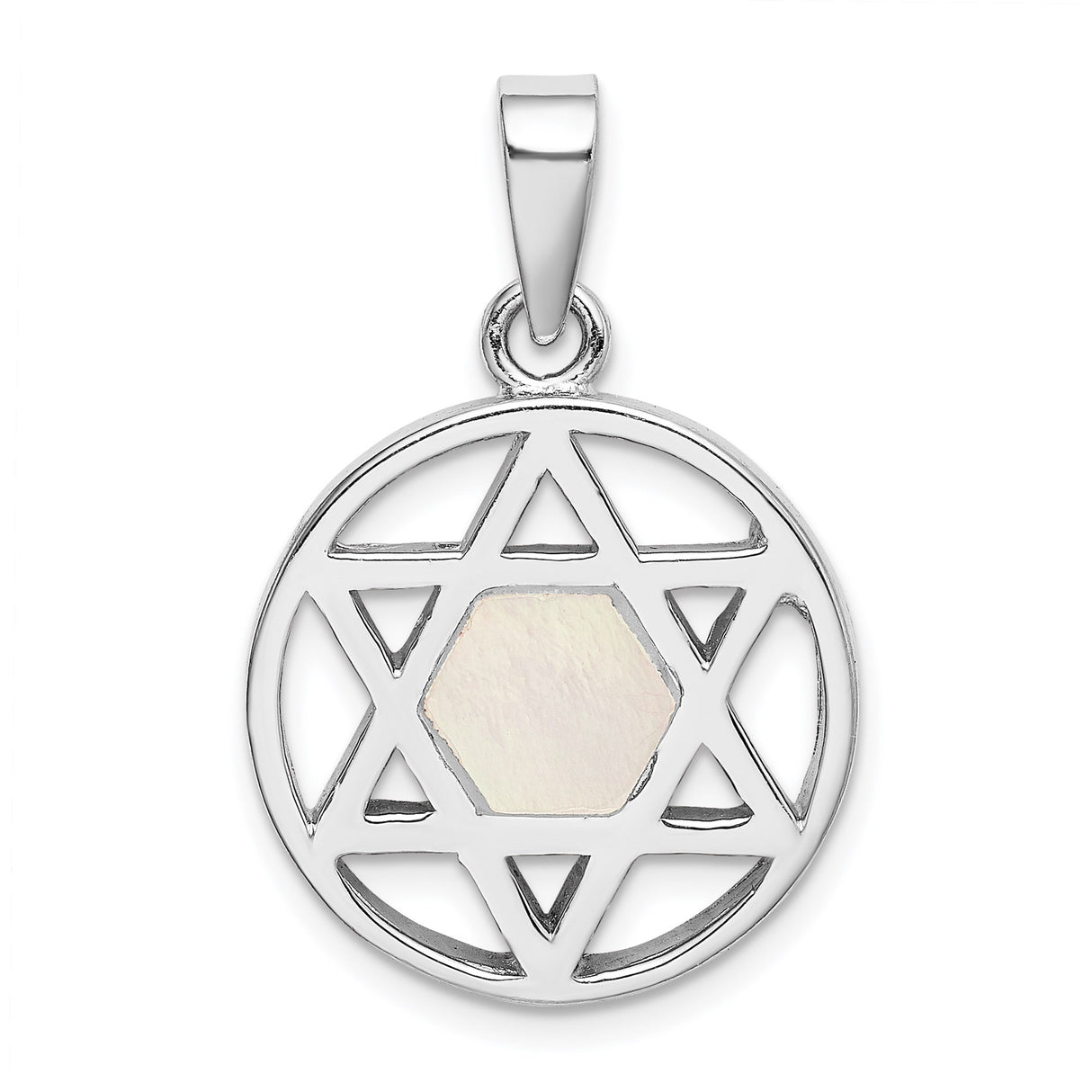 Sterling Silver Star of David Pendant with Mother of Pearl Inlay, Jewish Faith Charm