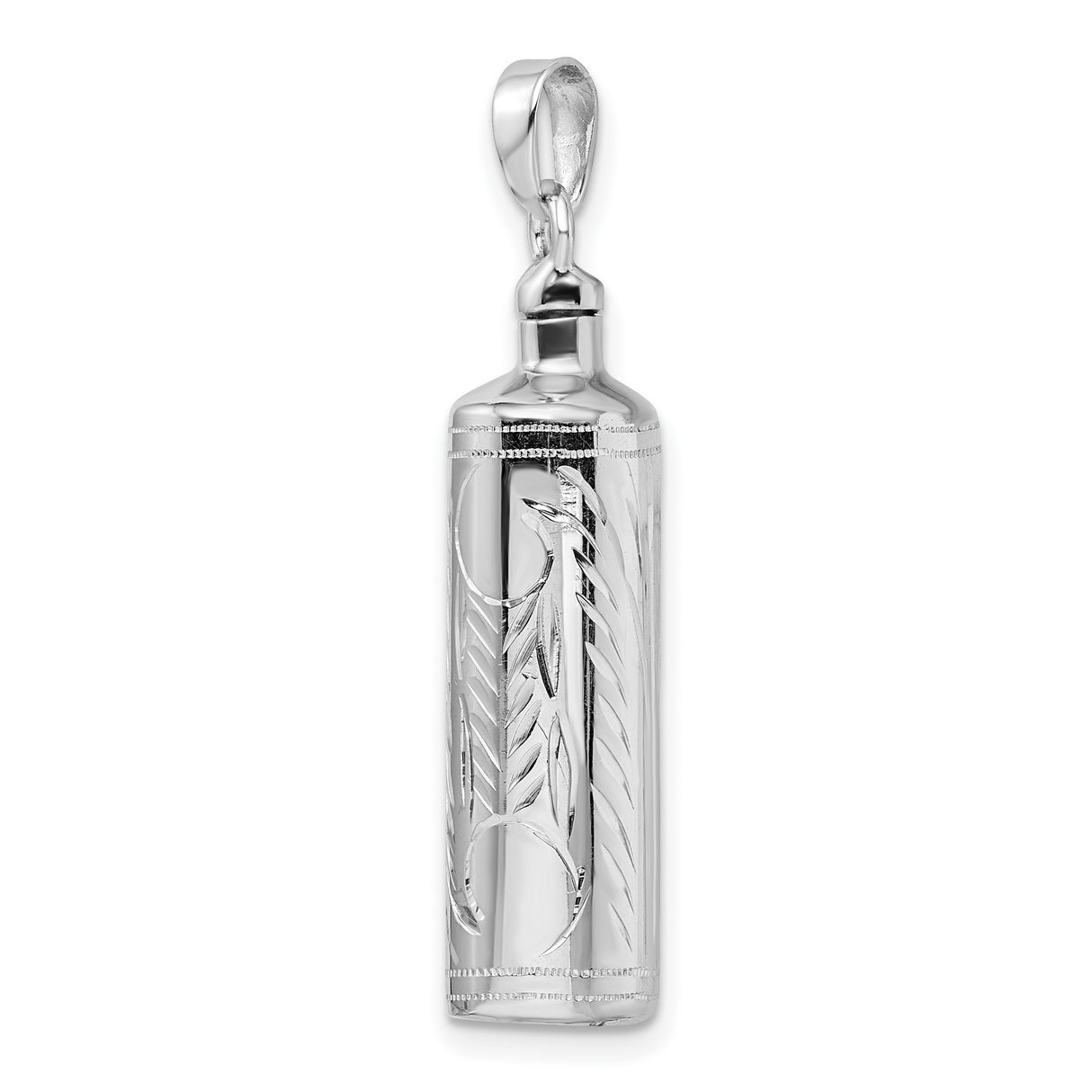 Sterling Silver Cylinder Pendant with Leaf Engraving, Scroll Message Holder Memorial Charm