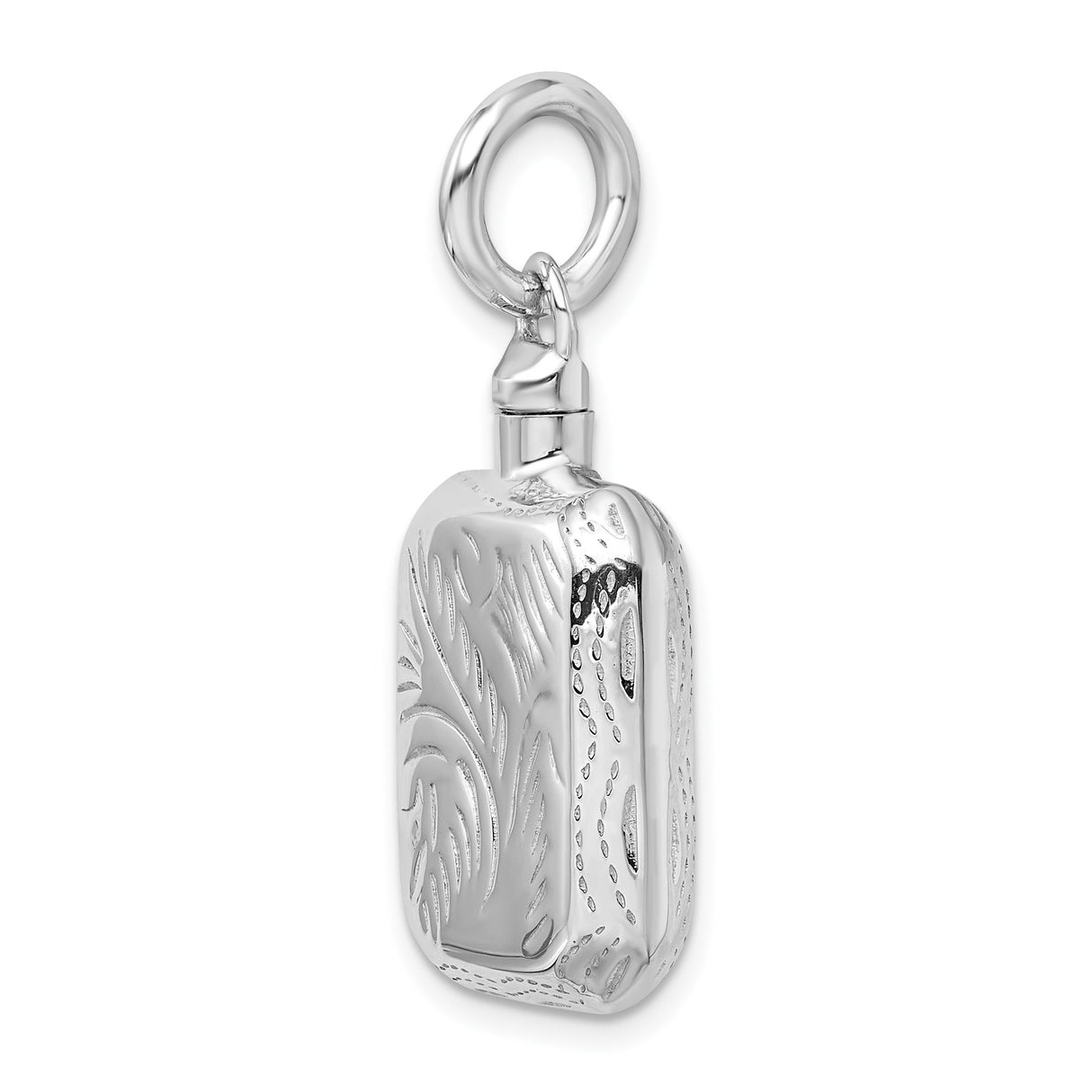 Sterling Silver Flask Pendant Charm with Floral Engraving and Western Scroll Design