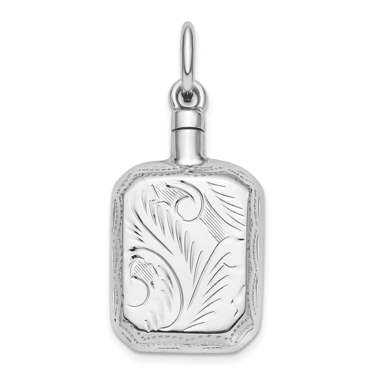Sterling Silver Flask Pendant Charm with Floral Engraving and Western Scroll Design