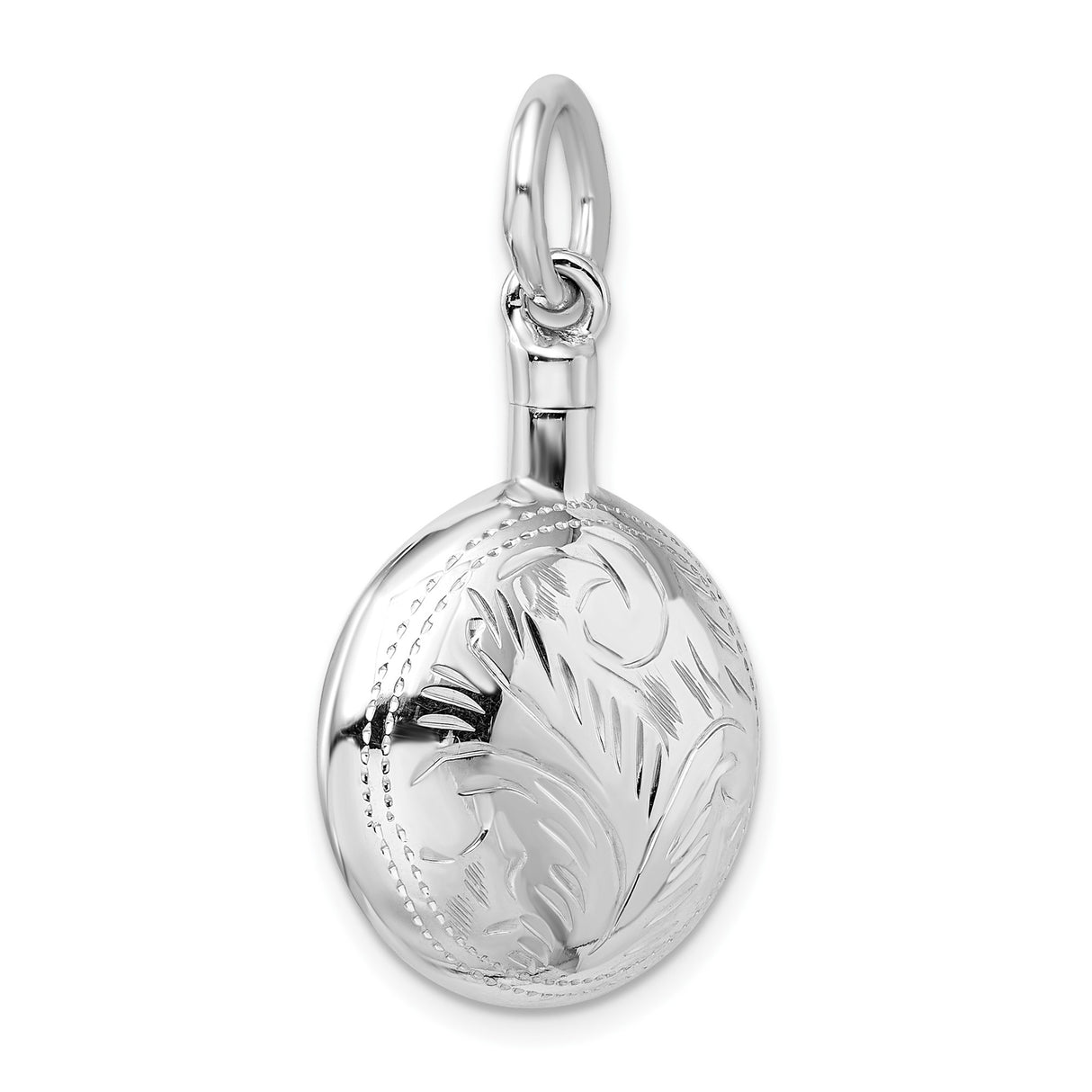Sterling Silver Perfume Pendant with Floral Engraving and Beaded Edge for Women