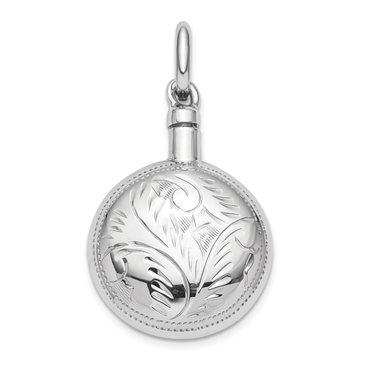 Sterling Silver Perfume Pendant with Floral Engraving and Beaded Edge for Women