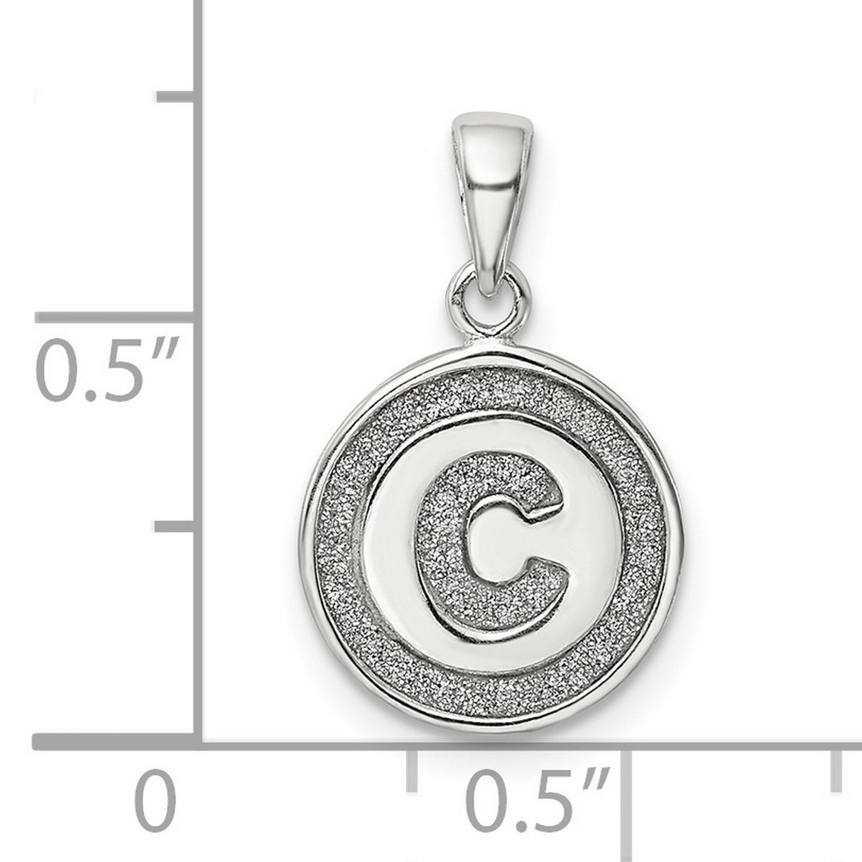 Glitter Enamel Letter C Circle Charm Pendant in Real 925 Sterling Silver