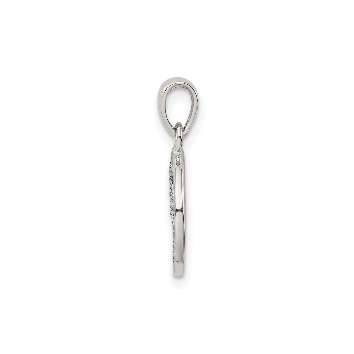 Sterling Silver Initial L Pendant with Textured Circle Border and Polished Center
