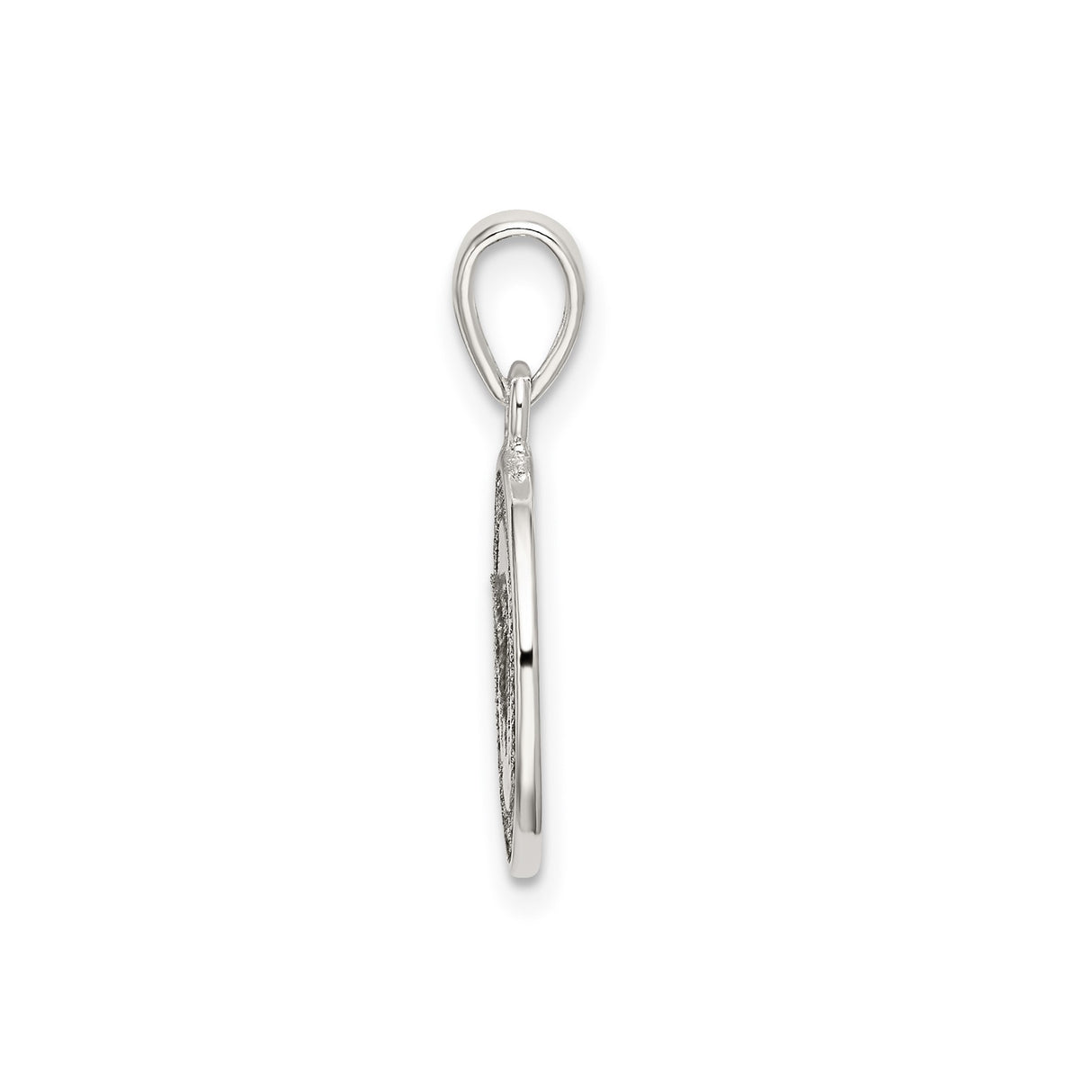 Sterling Silver Round Initial Pendant with Textured Border, Letter M Charm