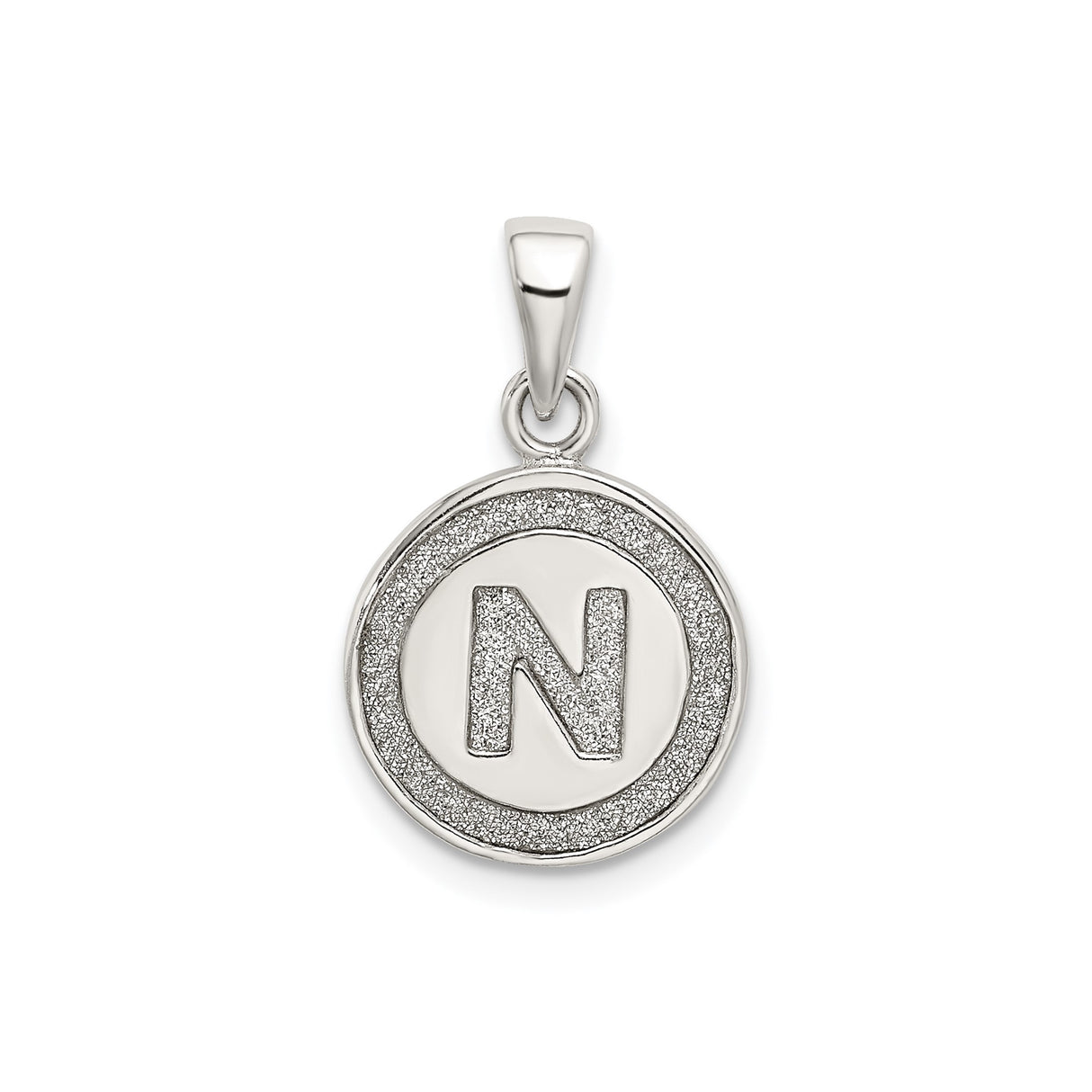 Sterling Silver Initial N Pendant with Textured Round Disc Charm Jewelry