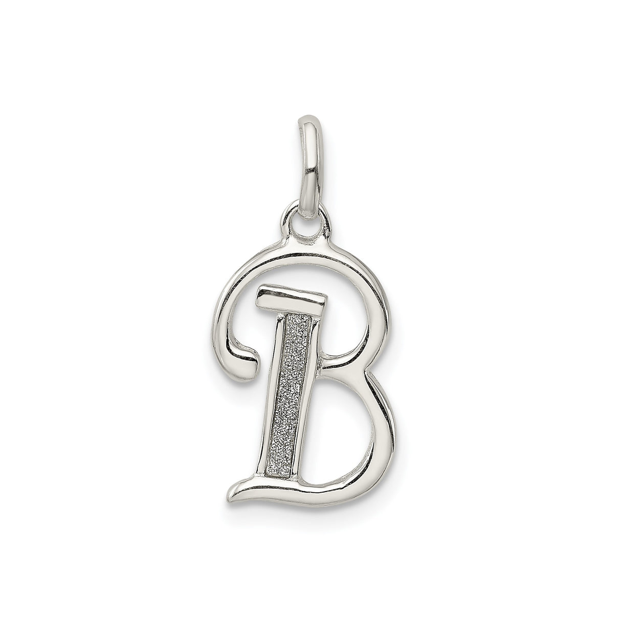 Sterling Silver Letter B Pendant Charm with Polished and Textured Design