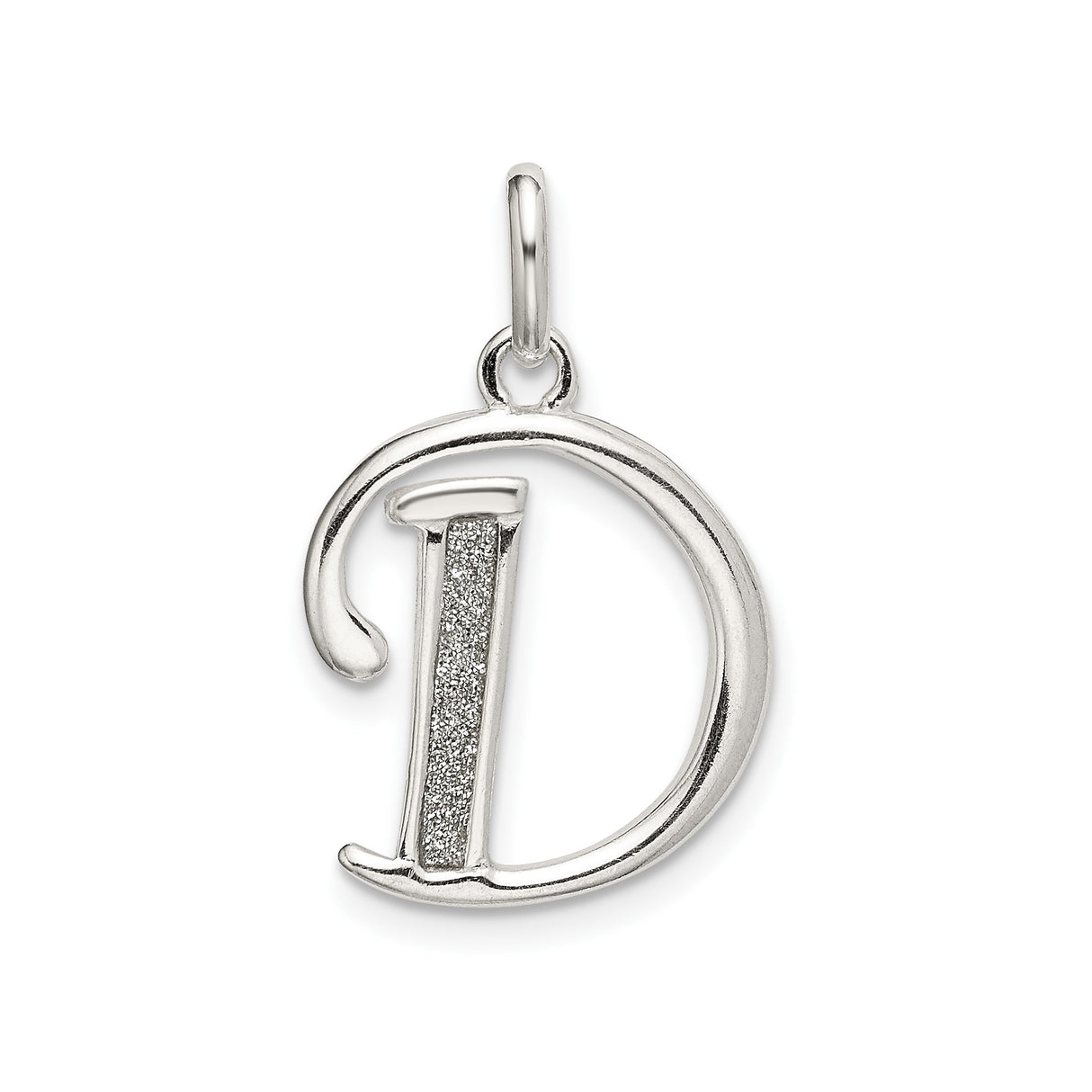 Sterling Silver Initial D Pendant with Polished and Textured Finish, Script Letter Charm Jewelry