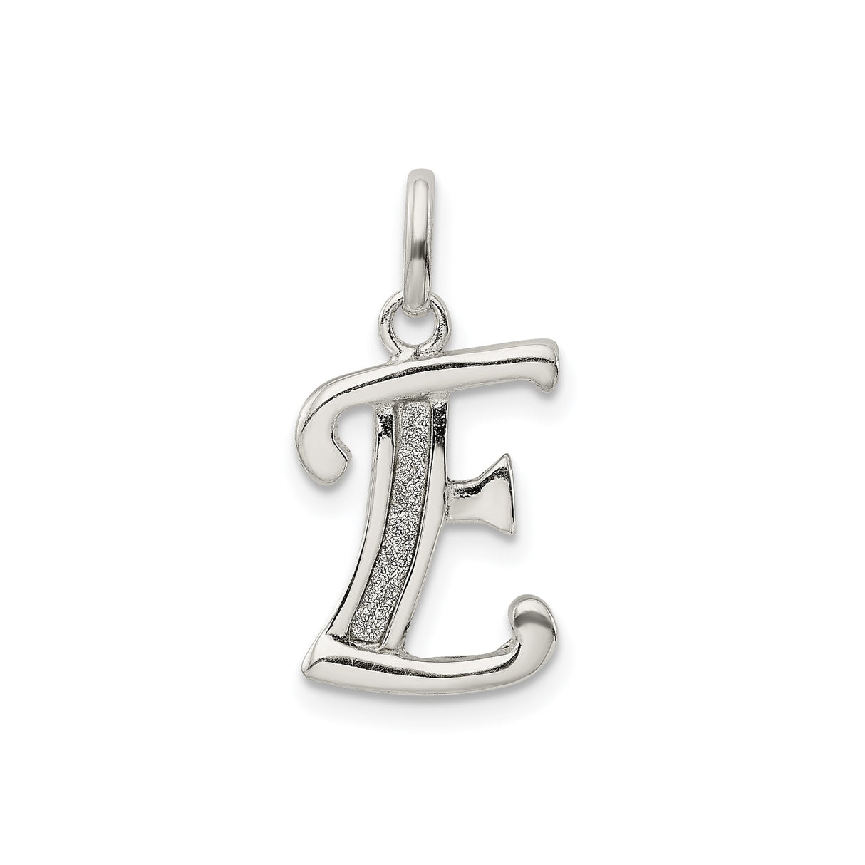 Sterling Silver Letter E Pendant with Textured Center and Polished Finish