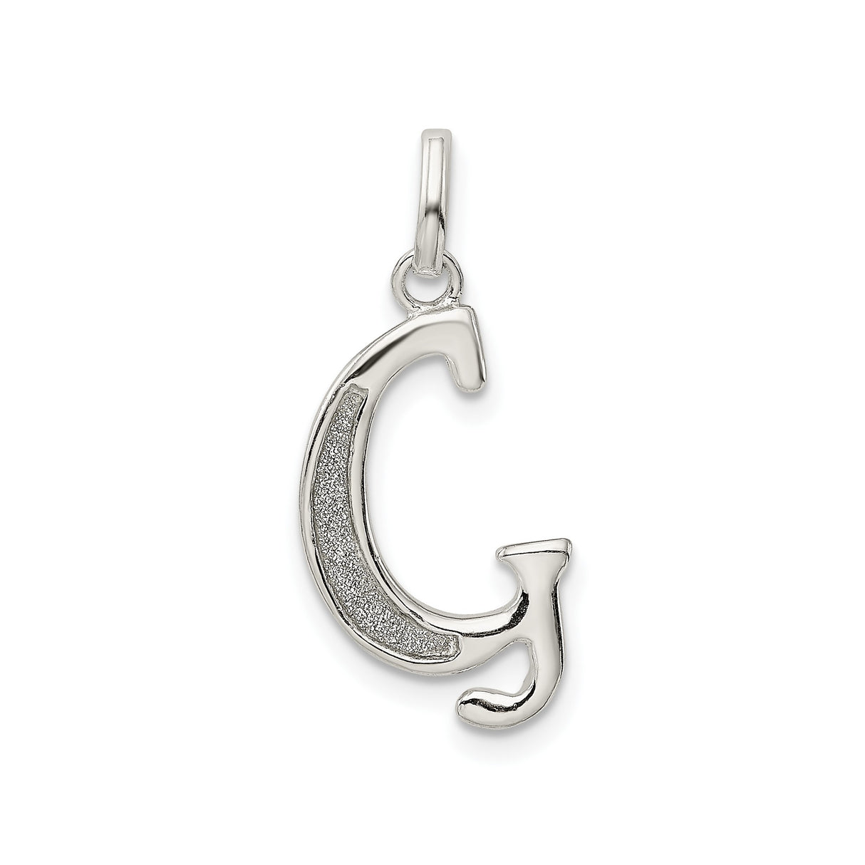 Sterling Silver Initial Pendant, Letter G Monogram Charm with Polished and Textured Finish