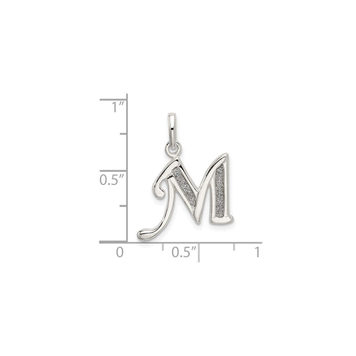 Sterling Silver Script Letter M Pendant, Polished and Textured Monogram Charm for Women