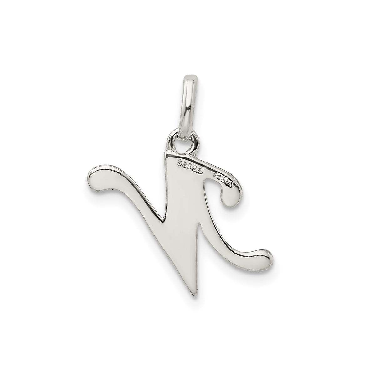 Sterling Silver Initial N Pendant with Script Letter Design and Textured Accent