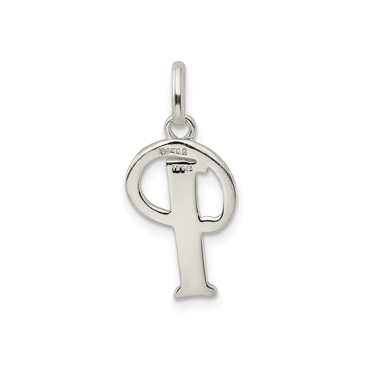 Sterling Silver Pendant, Script Capital Letter P, Textured and Polished Initial Charm