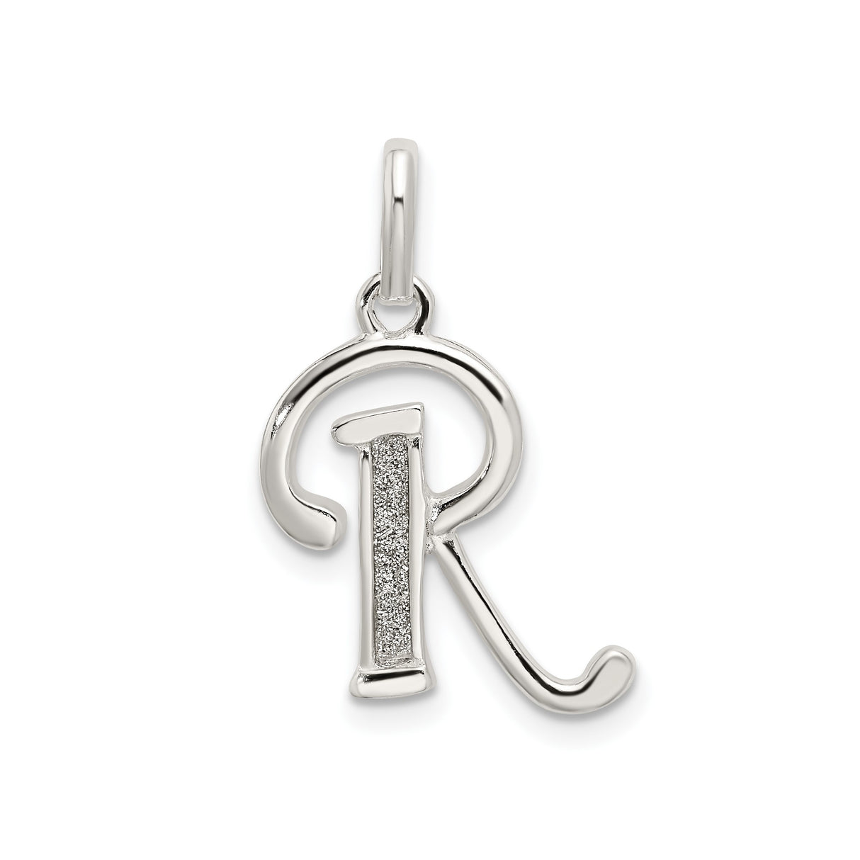 Sterling Silver Pendant, Letter R Alphabet Charm, Polished and Textured Design, Unisex Jewelry