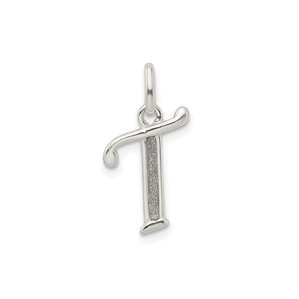 Sterling Silver Initial T Pendant Charm with Polished and Textured Finish for Women