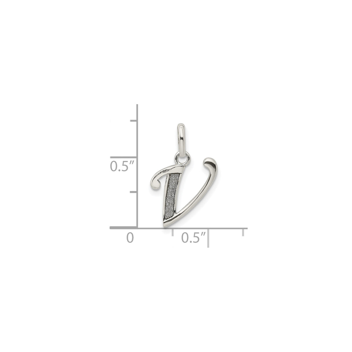 Sterling Silver Letter V Pendant Charm with Textured Accent and Polished Finish