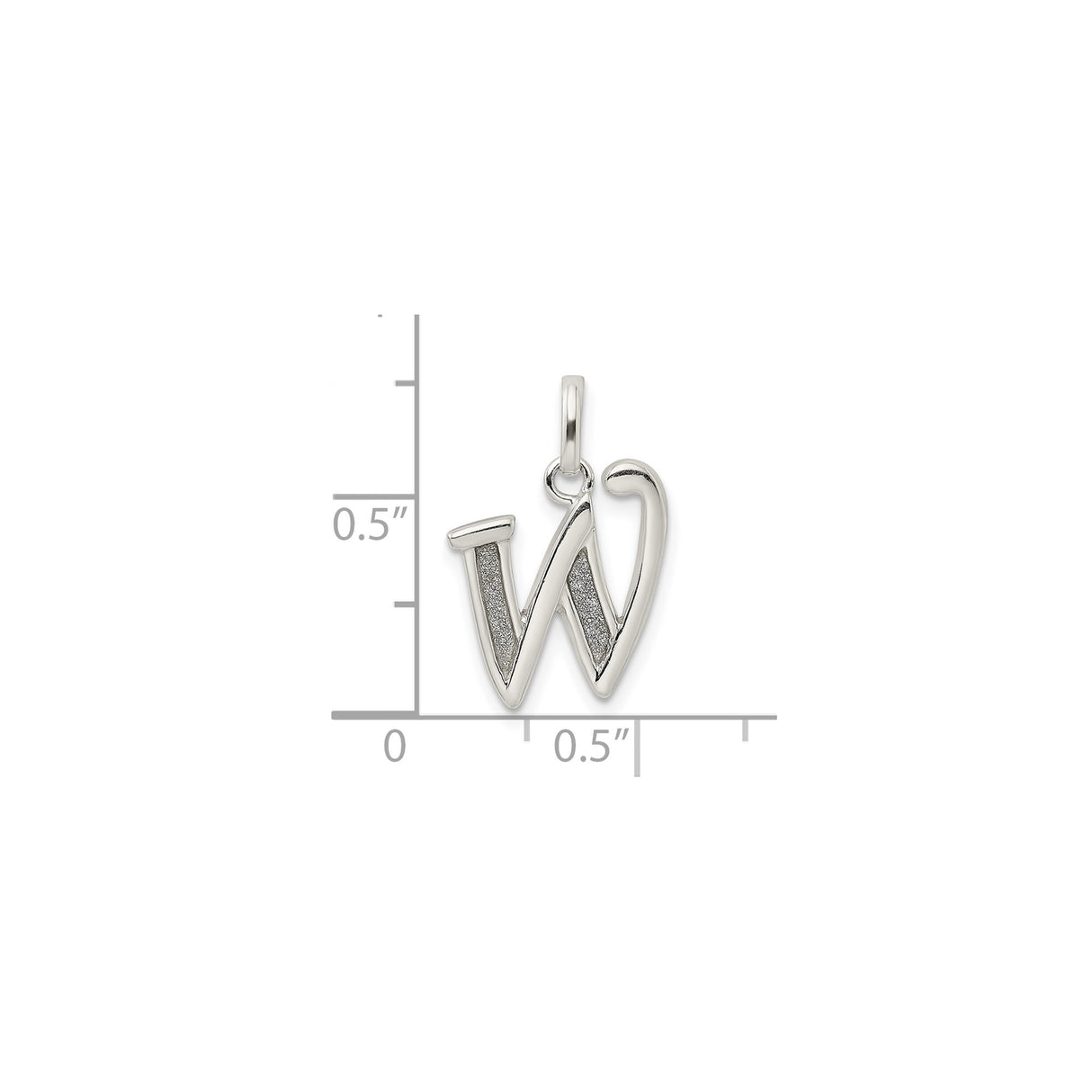 Sterling Silver Initial W Pendant with Polished and Textured Script Letter Design for Women