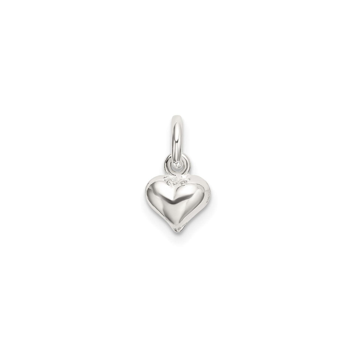 Sterling Silver Heart Pendant, 3D Puffed Charm with Polished Finish, Minimalist Romantic Design