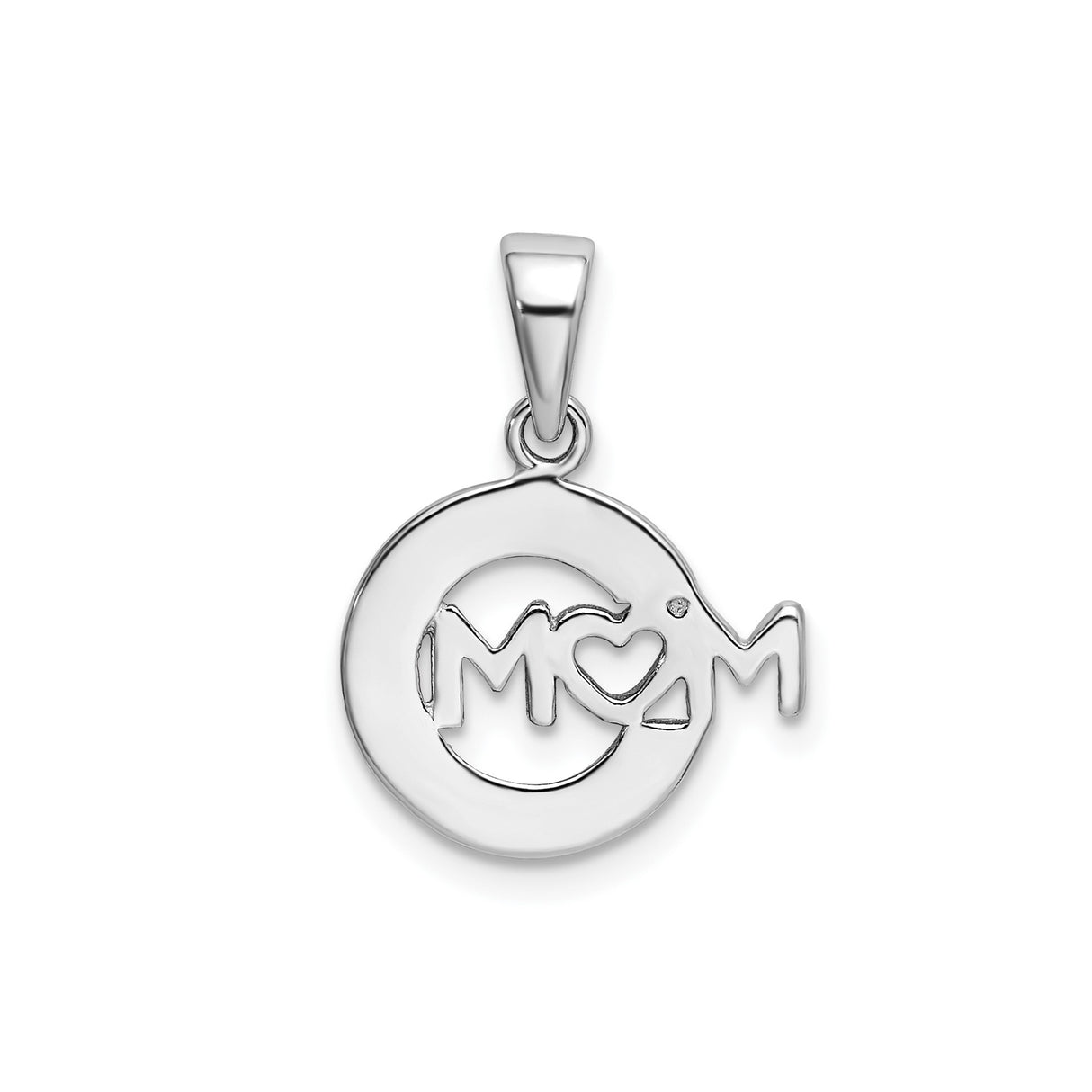 Sterling Silver Mom Pendant with Textured Circle and Heart-Shaped O Design