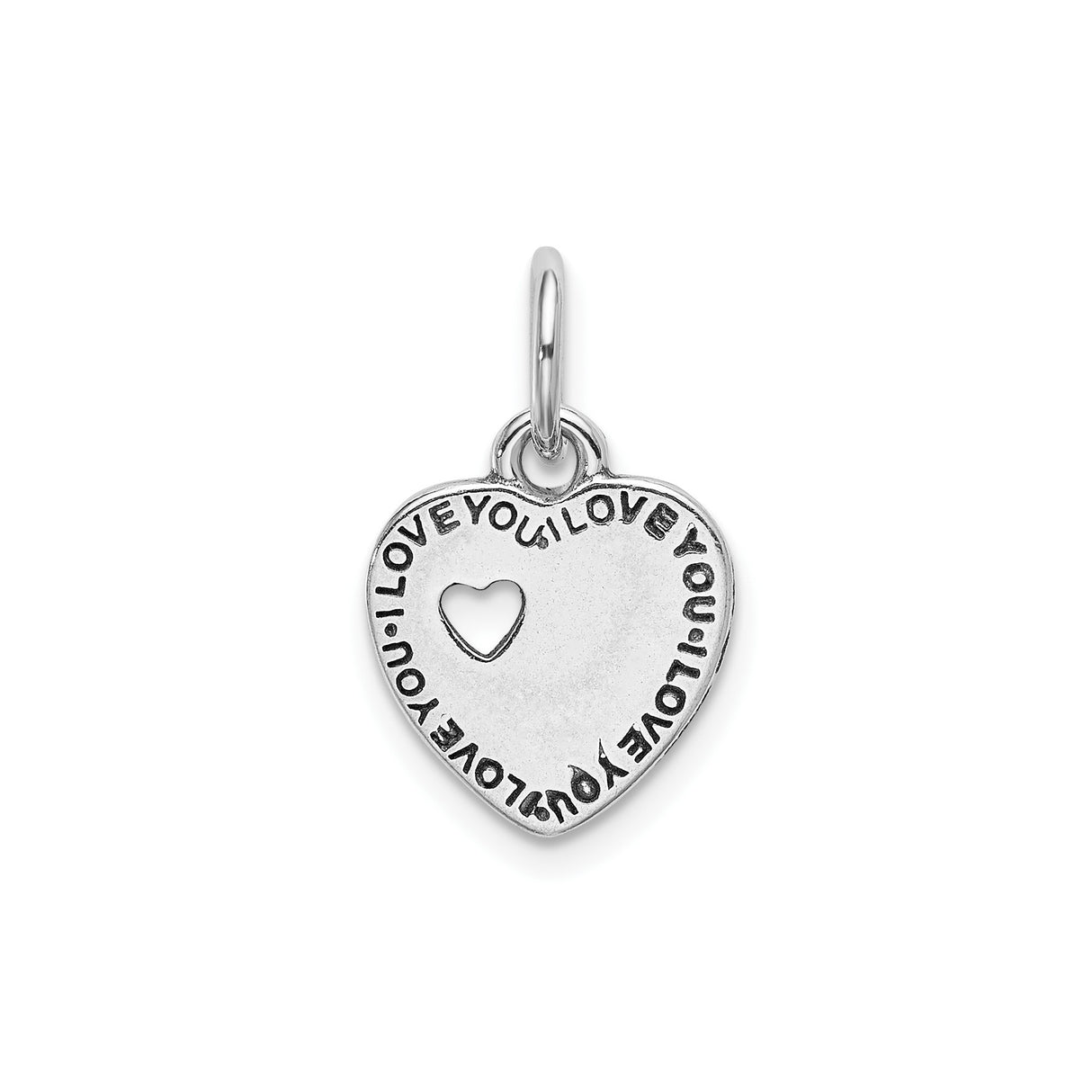 Sterling Silver Heart Pendant with Cutout Heart and I Love You Message