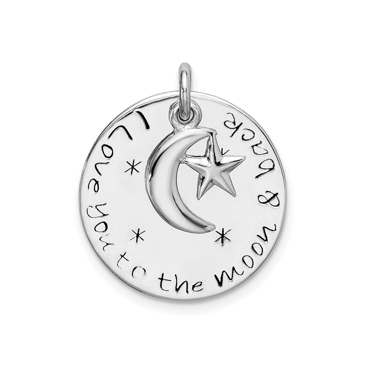 Sterling Silver Pendant with Moon and Star Design, Celestial Crescent and Romantic Message