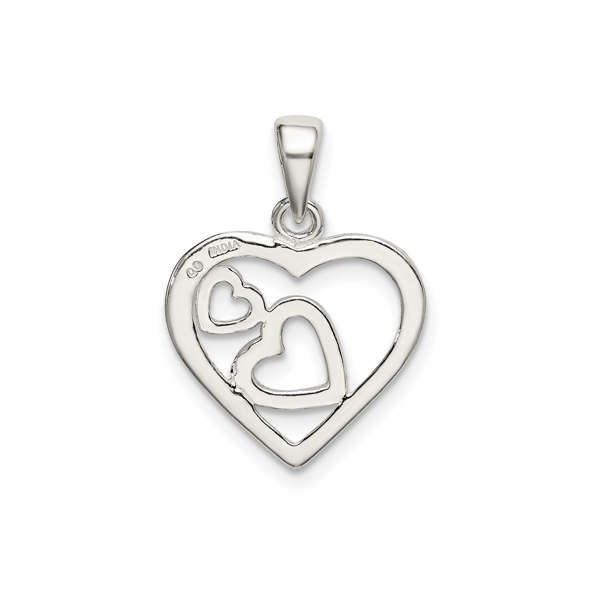 Sterling Silver Heart Pendant with Red and Pink Enamel Double Hearts, Romantic Jewelry for Women
