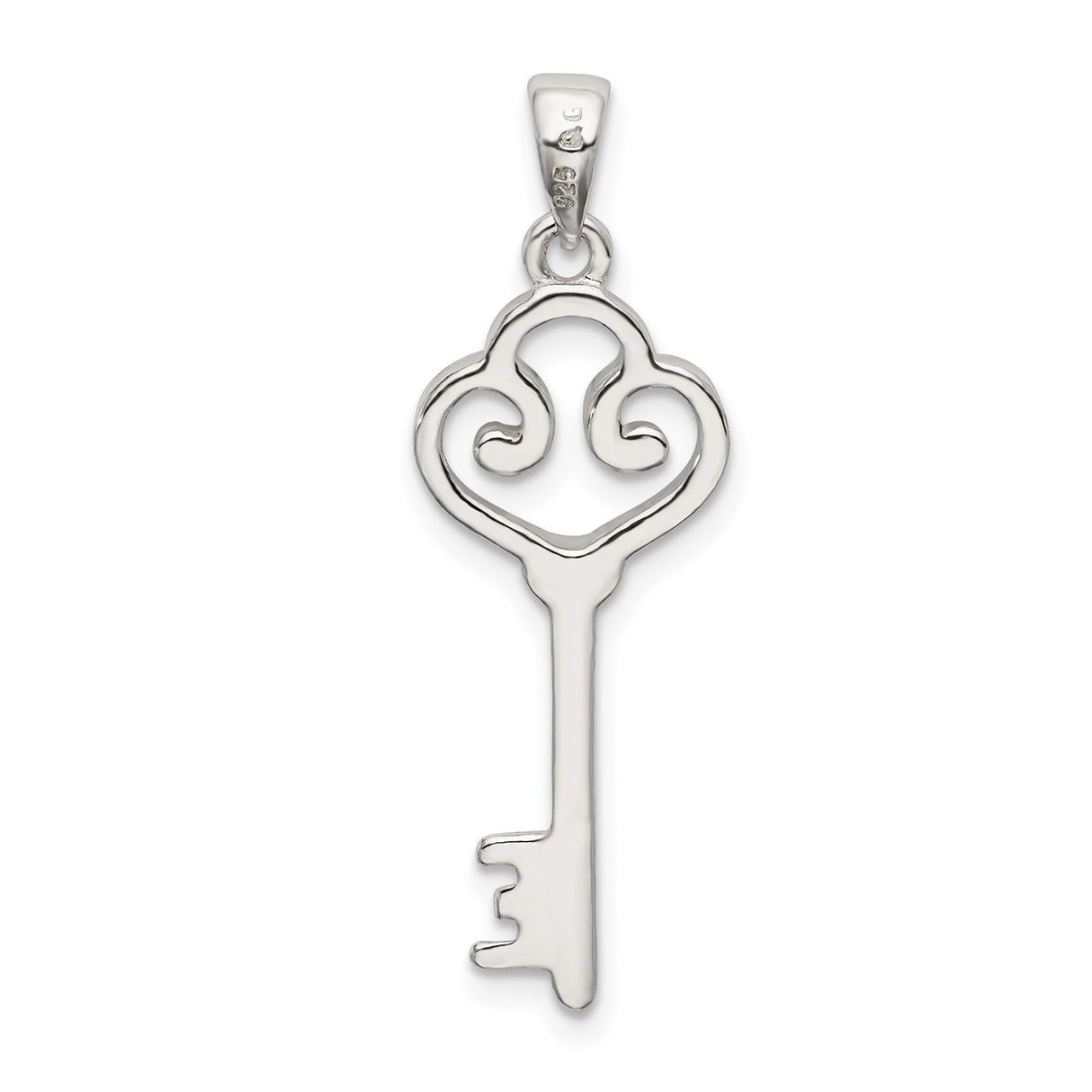 Sterling Silver Heart Key Pendant with Scroll Design, Romantic Symbolic Jewelry Charm for Women