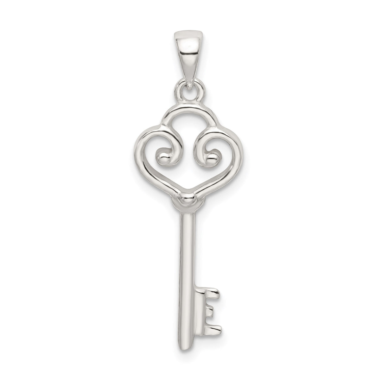 Sterling Silver Heart Key Pendant with Scroll Design, Romantic Symbolic Jewelry Charm for Women