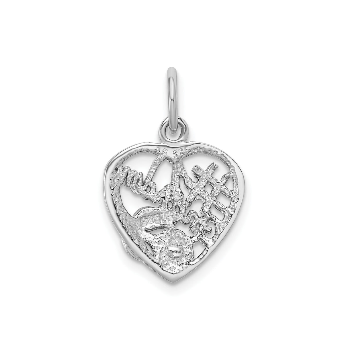 Sterling Silver Heart Pendant with Pink Cubic Zirconia, Grandma Floral Charm Keepsake Jewelry