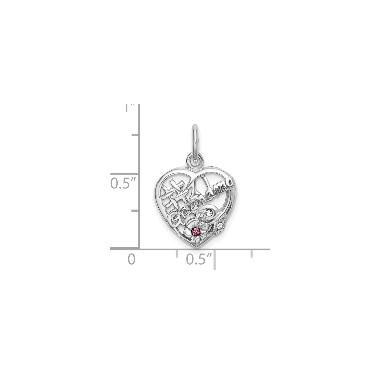 Sterling Silver Heart Pendant with Pink Cubic Zirconia, Grandma Floral Charm Keepsake Jewelry