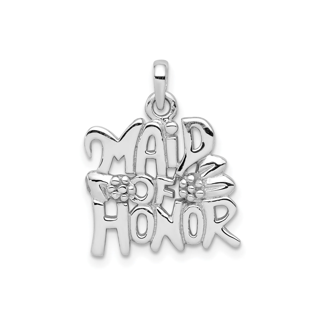 Sterling Silver Maid of Honor Pendant with Floral Accents, Bridal Charm for Women
