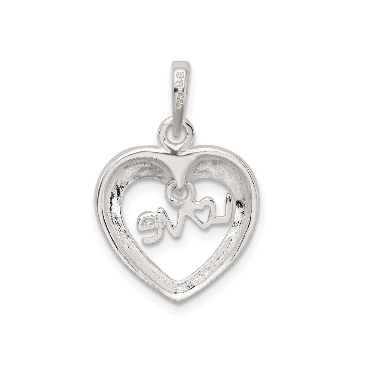 Sterling Silver Heart Pendant with Love Inscription and Small Heart Accent
