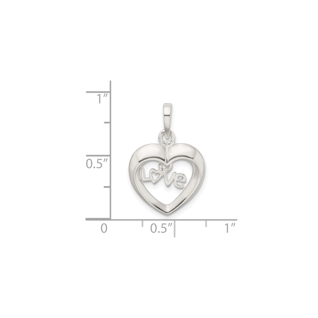 Sterling Silver Heart Pendant with Love Inscription and Small Heart Accent