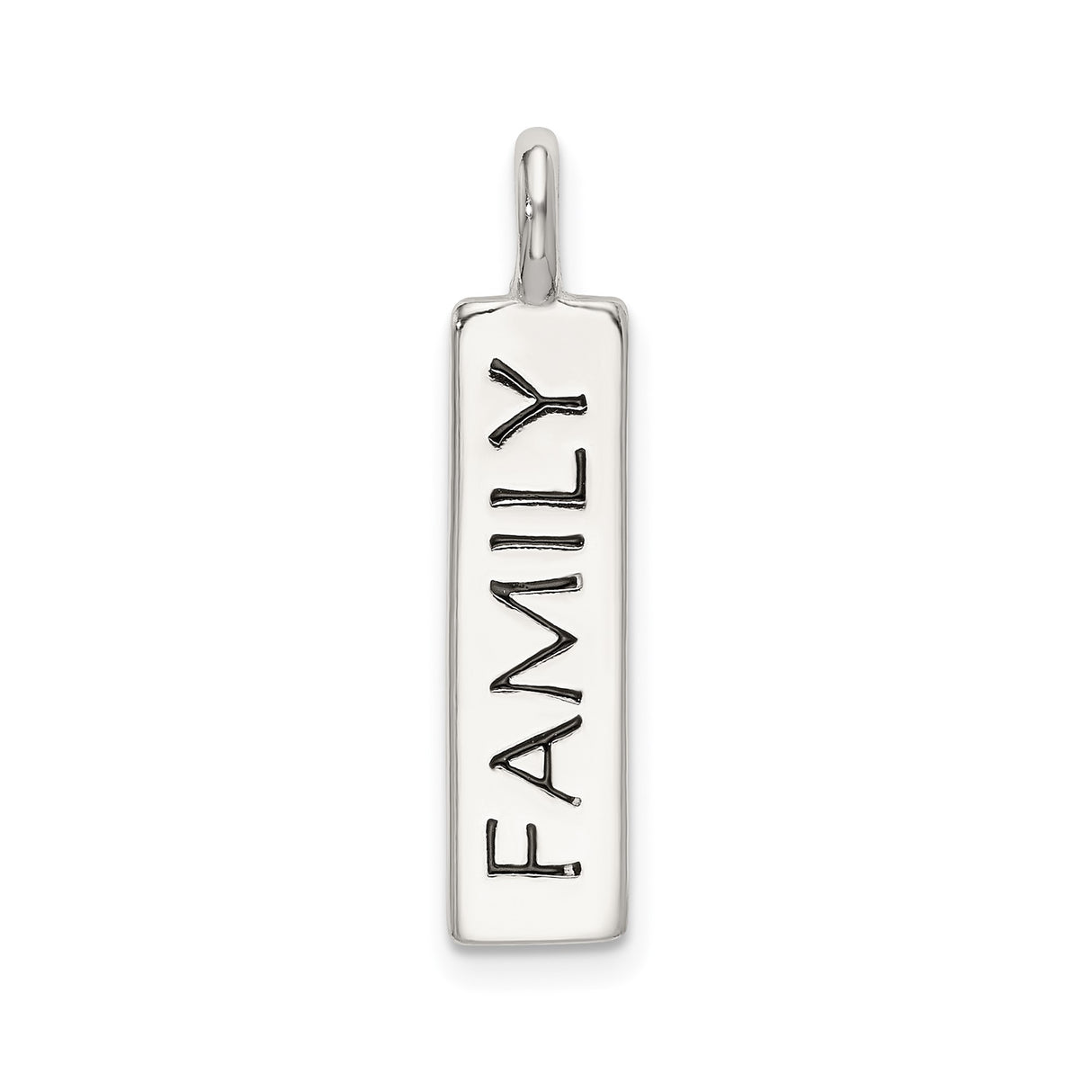 Sterling Silver Vertical Bar Pendant, Unisex Design with Family Message, Modern Minimalist Style