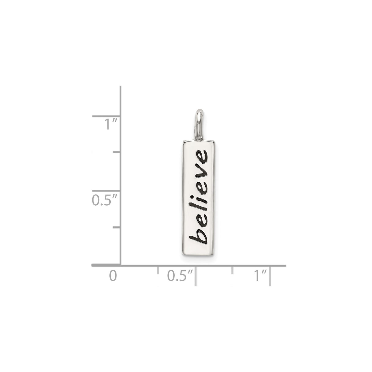 Sterling Silver Vertical Bar Pendant with Believe Message, Minimalist Inspirational Jewelry