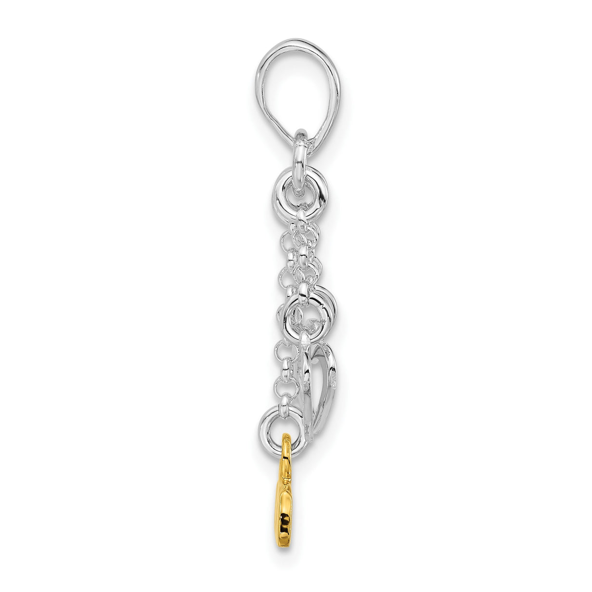 Sterling Silver Dangle Pendant with Double Heart Charms and Gold-Plated LOVE Inscription