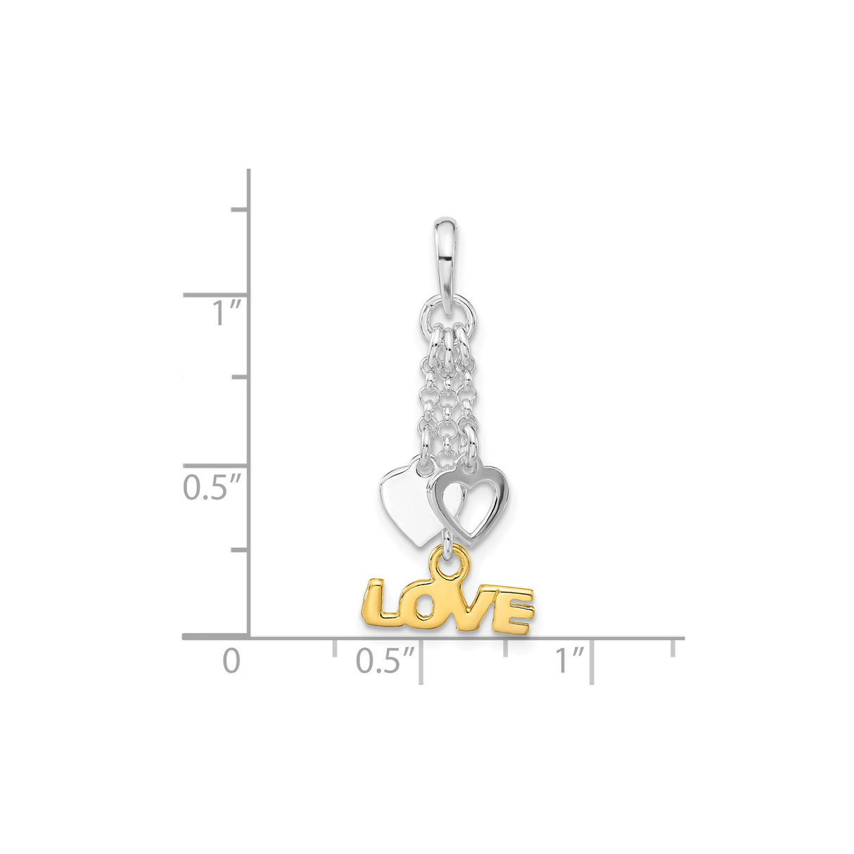 Sterling Silver Dangle Pendant with Double Heart Charms and Gold-Plated LOVE Inscription