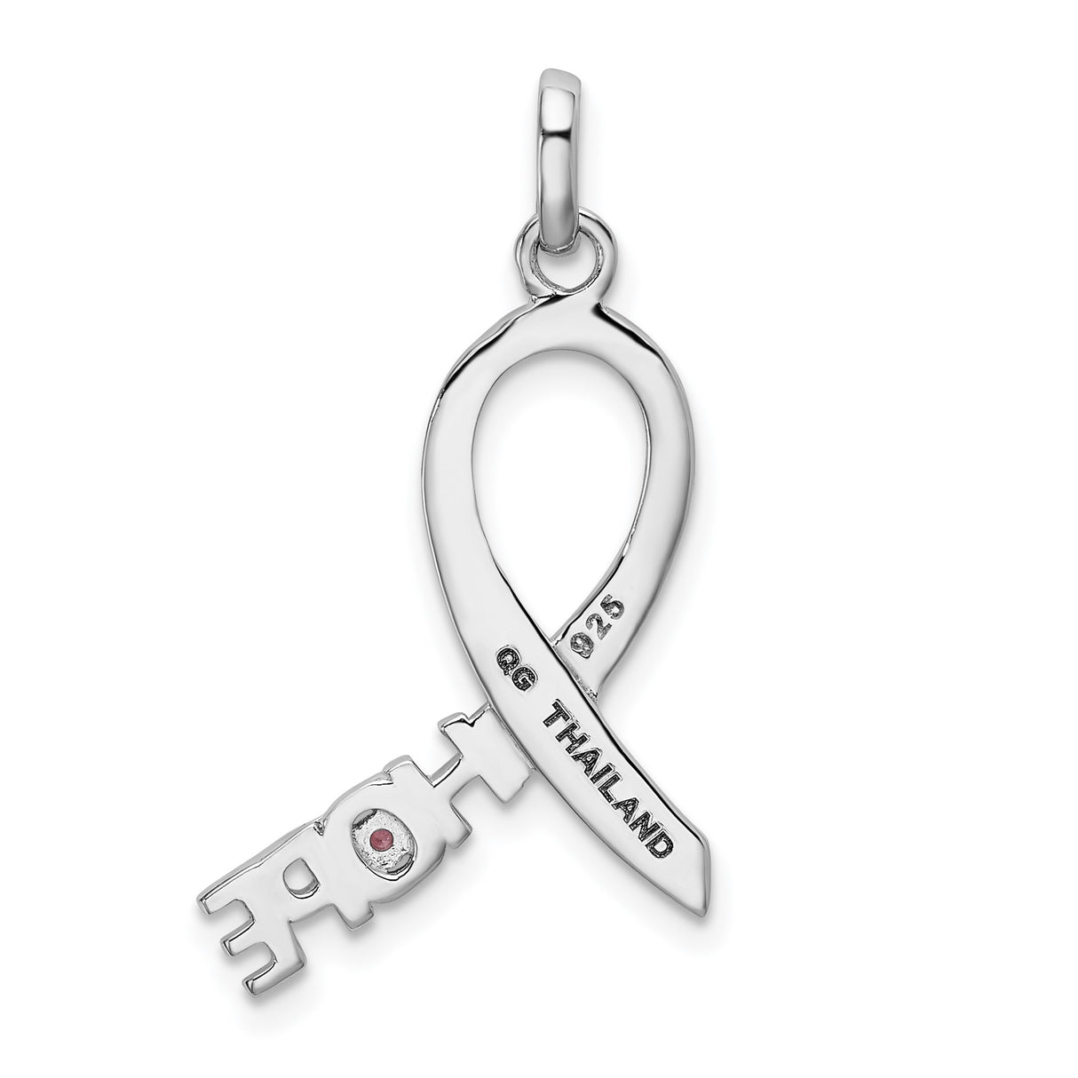 Sterling Silver Awareness Ribbon Pendant with Pink Cubic Zirconia, Breast Cancer Support Jewelry