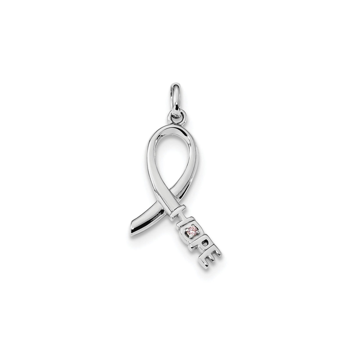 Sterling Silver Awareness Ribbon Pendant with Pink Cubic Zirconia, Breast Cancer Support Jewelry