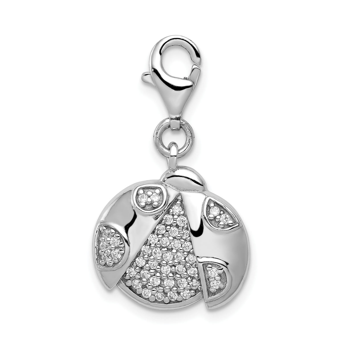 Sterling Silver Ladybug Charm with Cubic Zirconia, Nature-Inspired Symbol of Protection and Luck