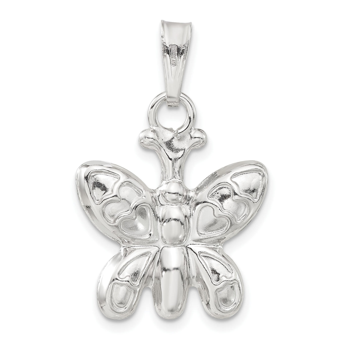 Sterling Silver Butterfly Pendant with Heart-Shaped Wings, Nature-Inspired Transformation Theme