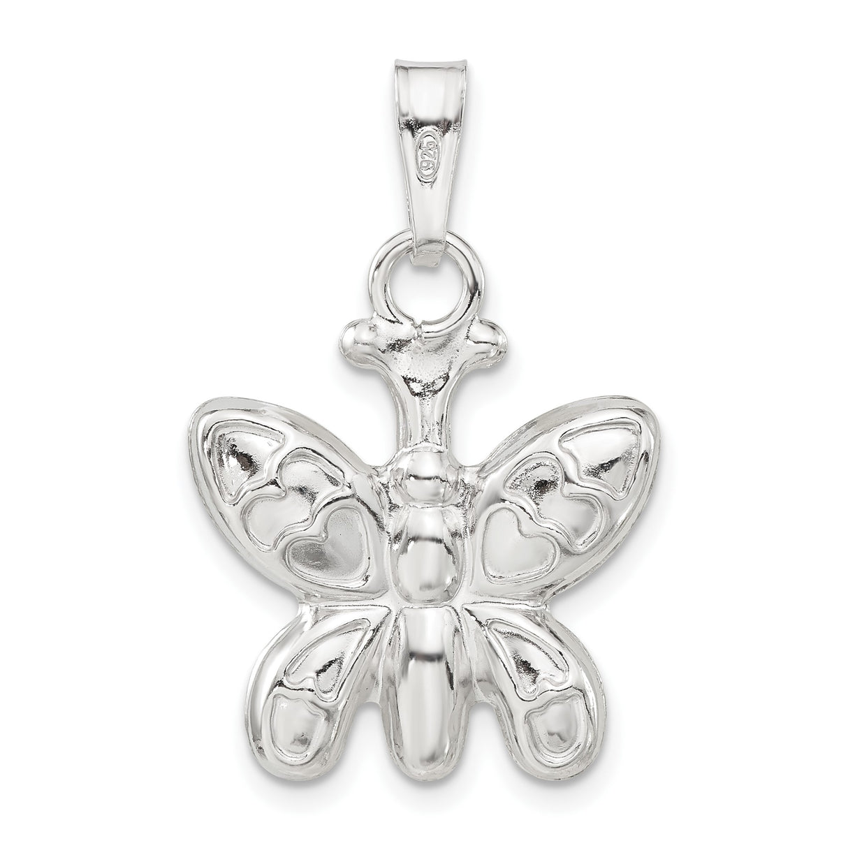 Sterling Silver Butterfly Pendant with Heart-Shaped Wings, Nature-Inspired Transformation Theme